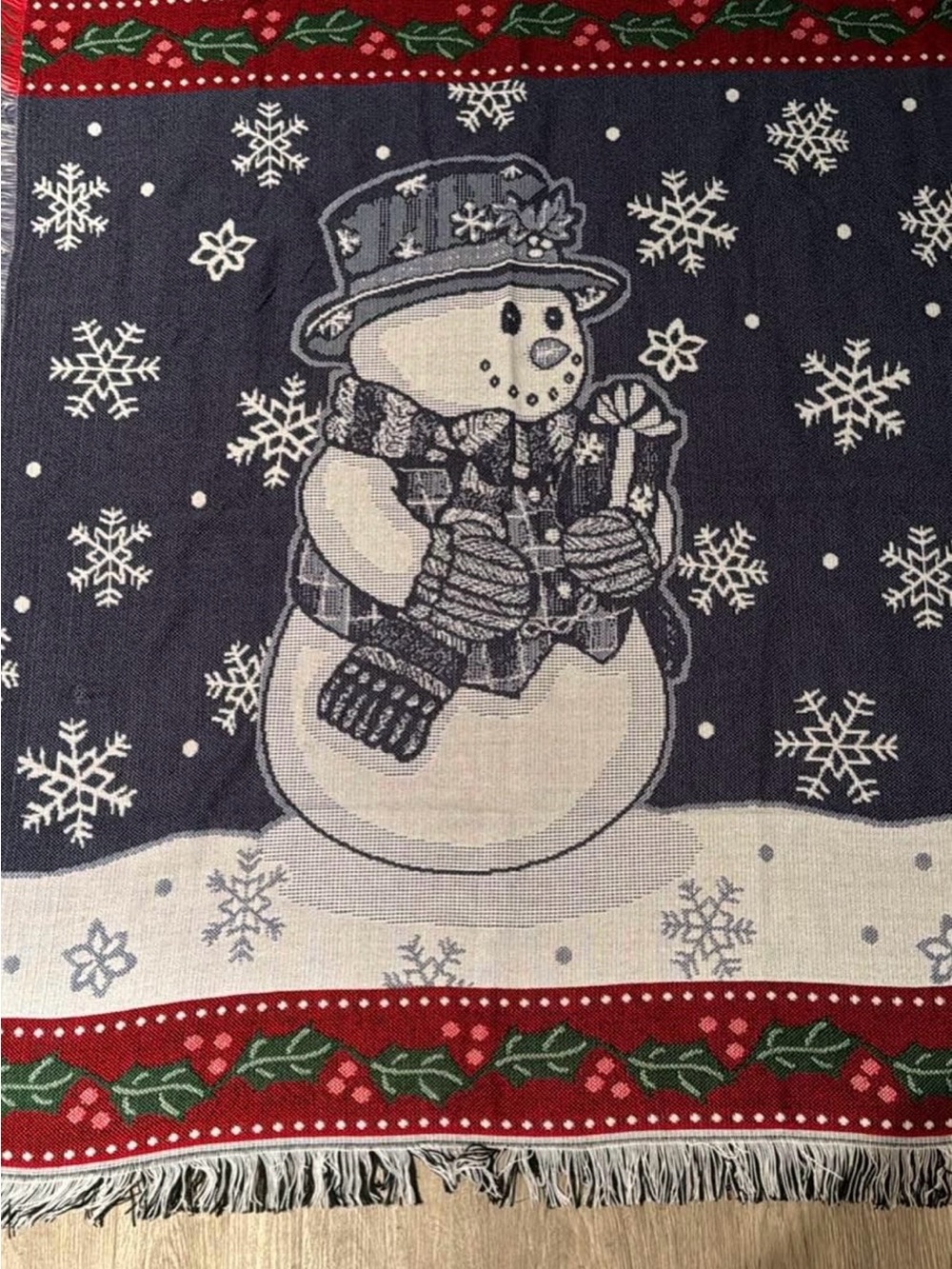 Holiday Snowman Throw Blanket - Navy, Red, White